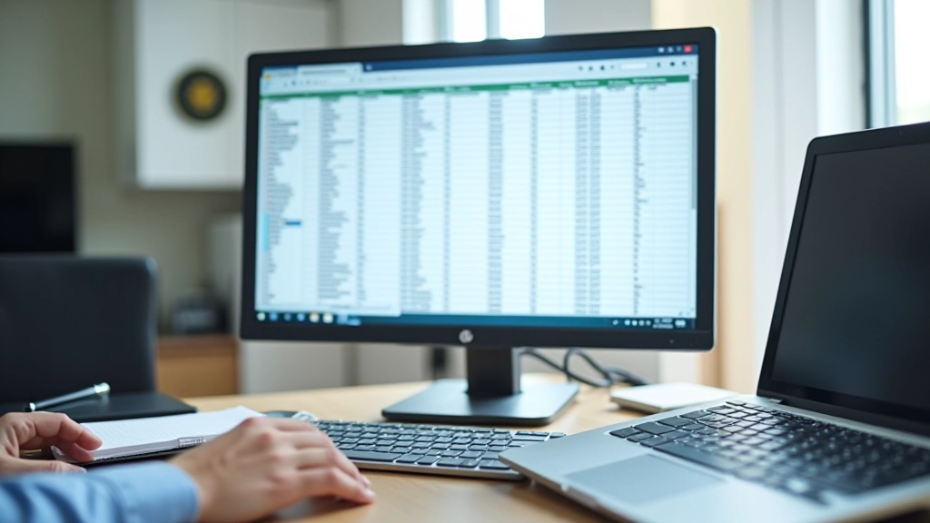 Desktop computer with spreadsheet showing subscription list with renewal dates and payment amounts organized by category
