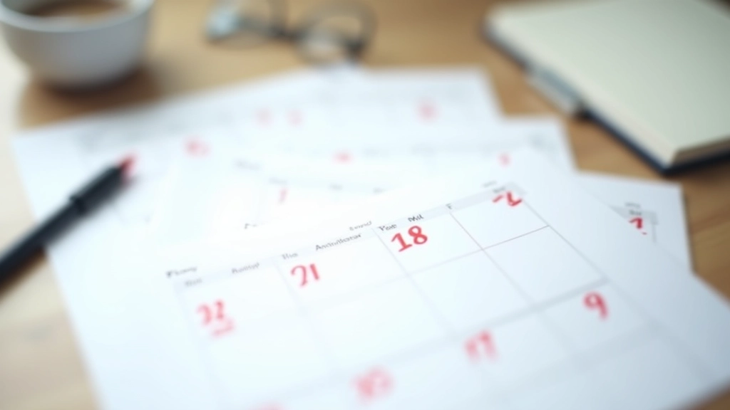 Calendar showing quarterly review dates marked with colored markers